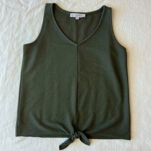 Loft Dark Green Ribbed Tie Front Top